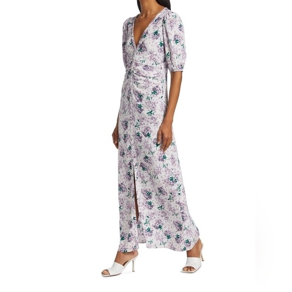 ByTimo Maxi Dress Summer Floral Button Down Puff Sleeve Front Slit Purple XL New - Picture 3 of 12